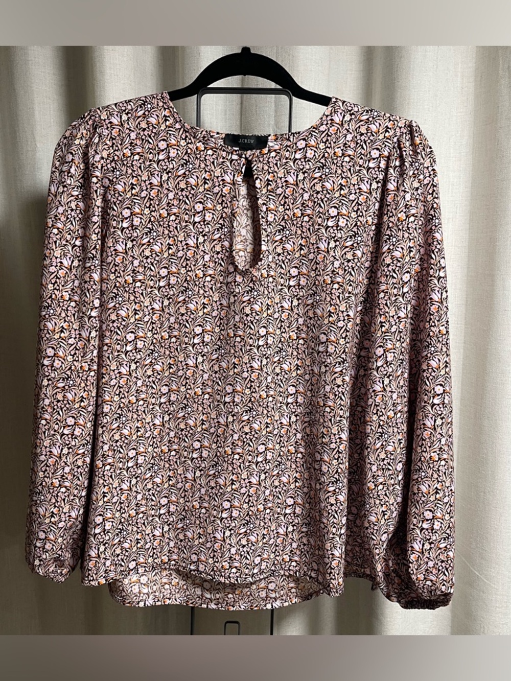 J. Crew Dusty Pink Floral Keyhole Long-Sleeve Blouse